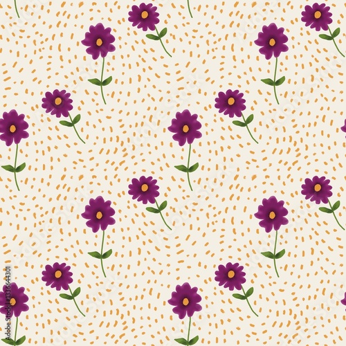 Seamless pattern of flower. Hand drawn for print. 