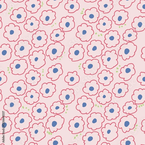 cut doodles flower seamless pattern with cram color