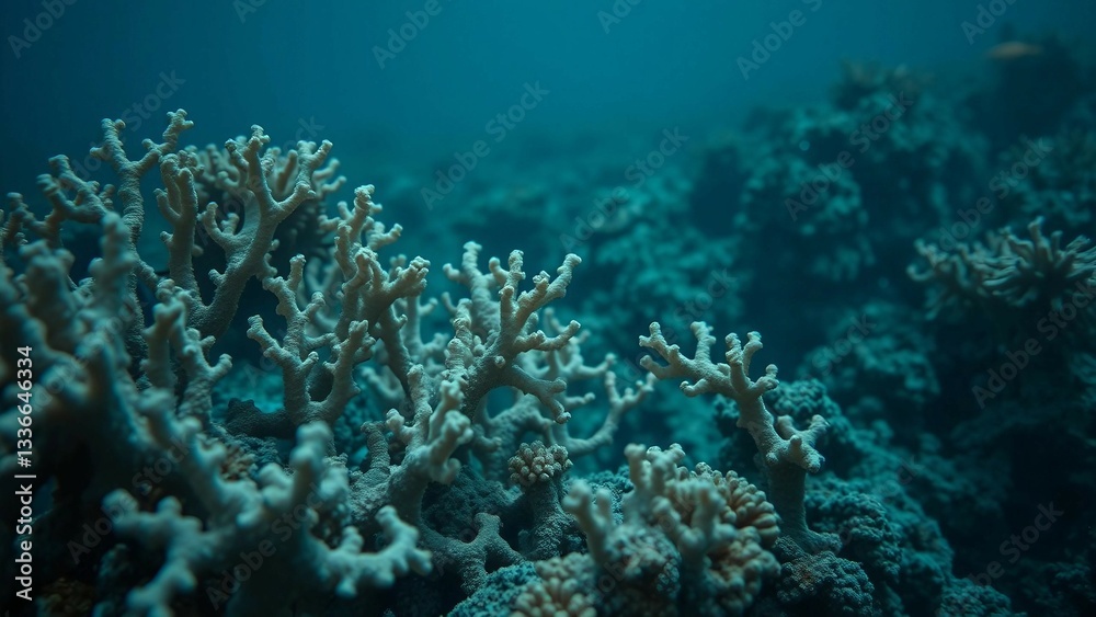 Obraz premium Expresses grief and concern over death and deterioration of a coral reef highlighting pale and devoi