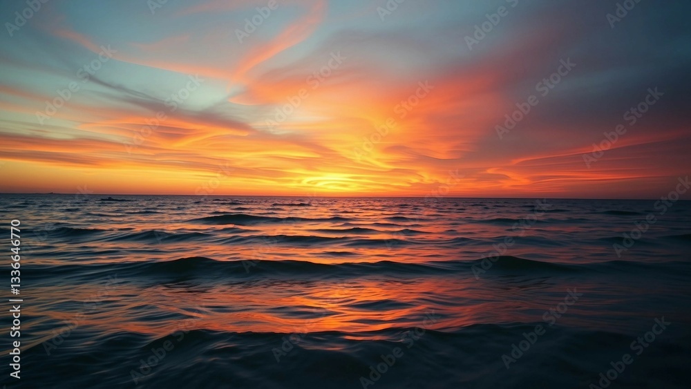 Fototapeta premium Experience enchantment of a sunset painting sky with vivid hues tranquil rhythm of waves and breatht