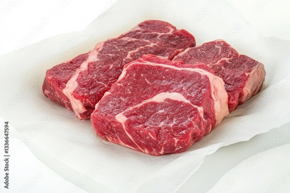 Freshly Cut Meat on Butchers Block with White Background Generative AI Freshly Cut Meat on Butchers Block with White Background Generative AI