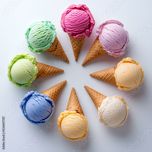 Colorful Ice Cream Cones in a Circle