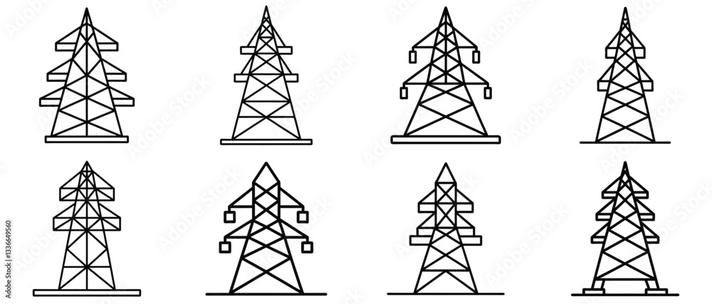 Electrical Power Transmission Tower Icon Set Electrical Power Transmission Tower Icon Set