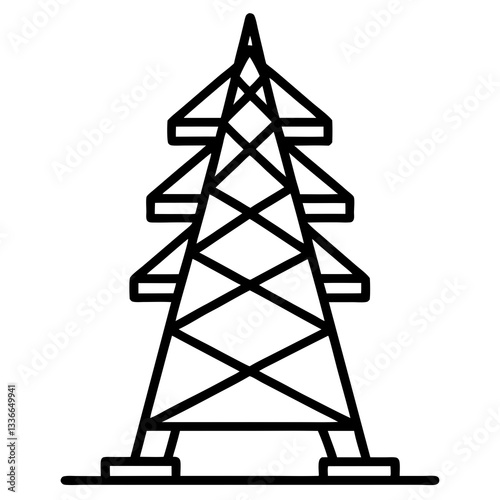 High Voltage Transmission Tower Line Art Icon Vector