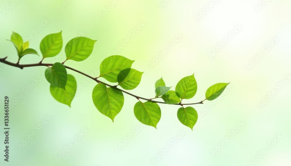 Delicate branch with soft green leaves isolated on white background, isolated, tree