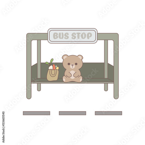 Cute bear waiting bus illustration 