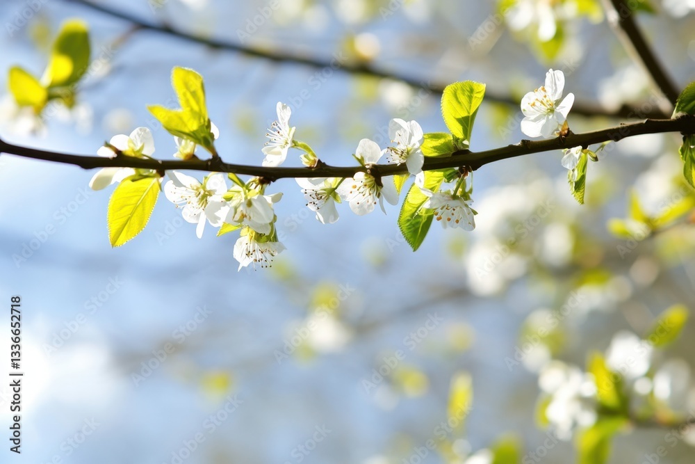 Spring Blossoms on Branch Against Blue Sky - Natures Renewal in Bloom. Spring Blossoms on Branch Against Blue Sky - Natures Renewal in Bloom.