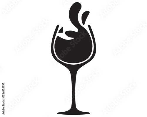 Wine glass hand drawing minimalist silhouette element