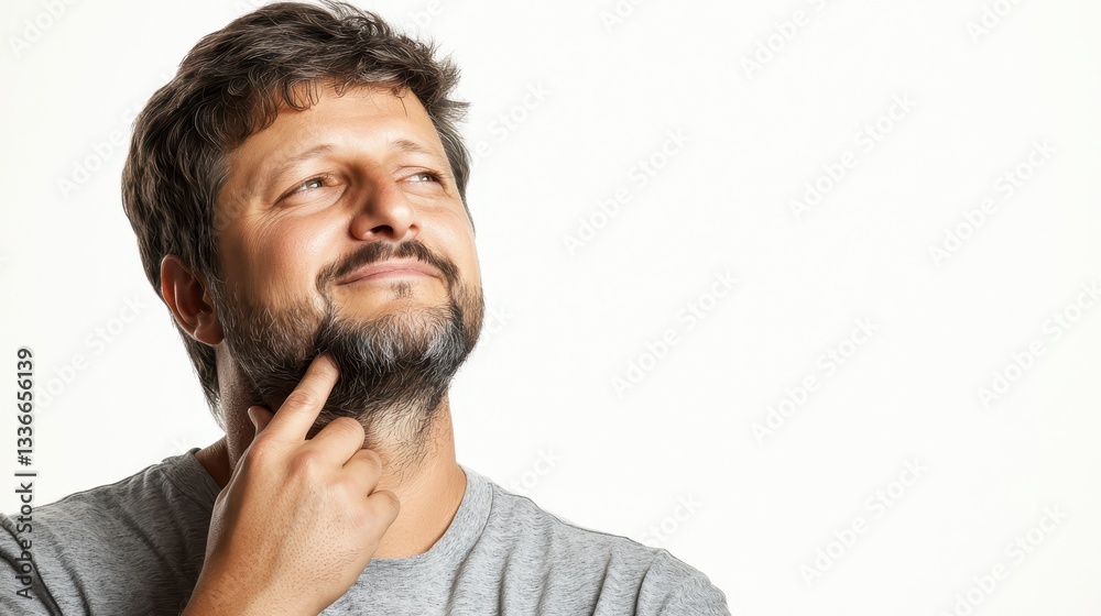 Thoughtful man with beard pondering life and making decisions Thoughtful man with beard pondering life and making decisions