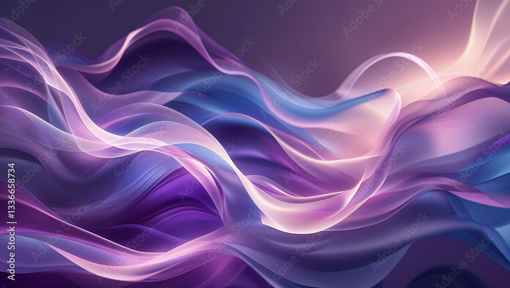 Fototapeta premium A dreamy, abstract background with flowing ambient light, softly glowing in shades of purple, blue, and pink, evoking a serene and stylish ambiance.