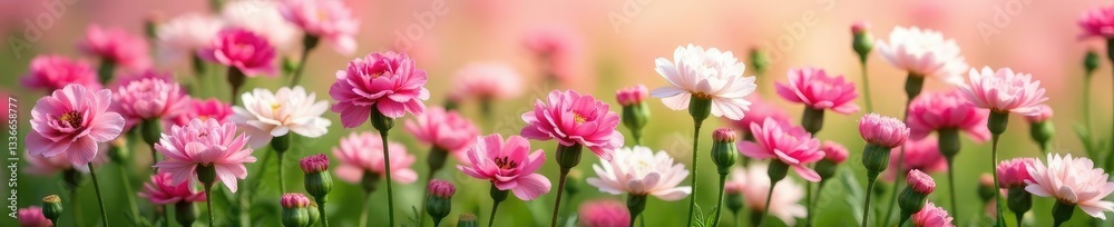 Pink and white blooming carnations in a field, floral arrangement, wildflowers Pink and white blooming carnations in a field, floral arrangement, wildflowers