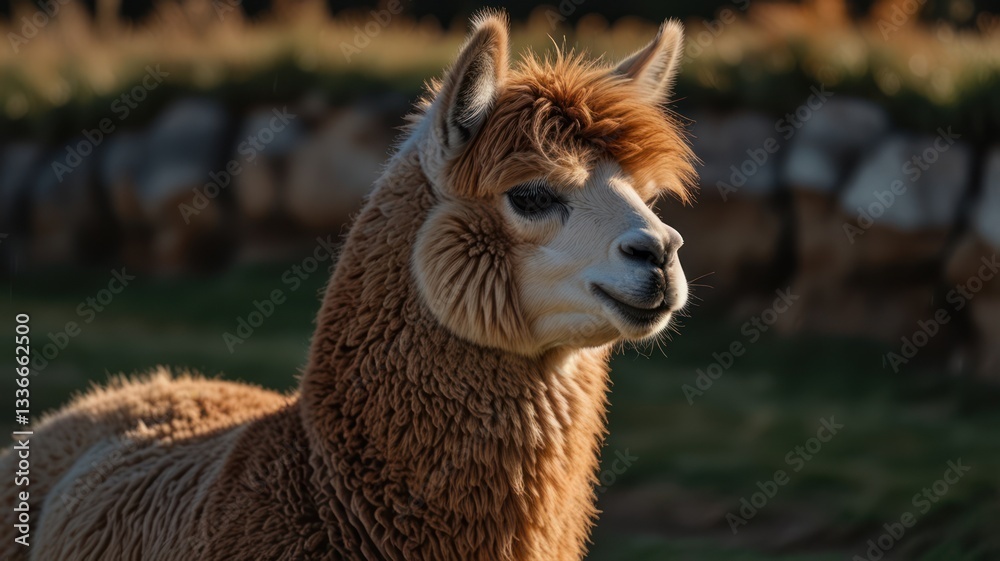 Obraz premium Alpaca portrait in golden light