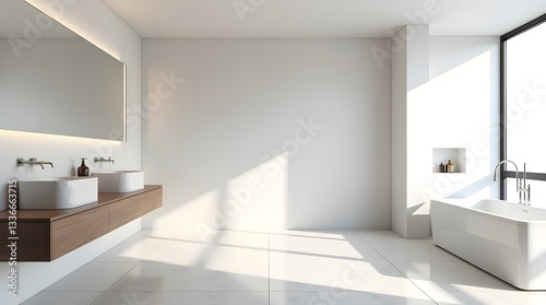 Elegant Bathroom with Floating Vanity and Soft Sunlight