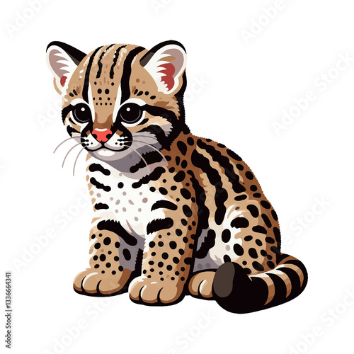 Ilustração Vetorial de Filhote de Jaguatirica (Leopardus pardalis)