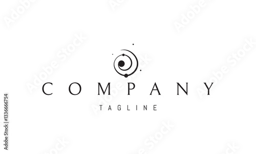 Vector logo with an abstract image of a galaxy in the form of a whirlpool with planets.