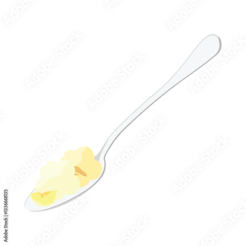 Spoon with oatmeal isolated on white background. Vector