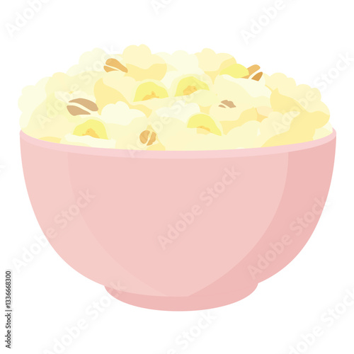 Oatmeal, cornmeal porridge with banana in ceramic bowl