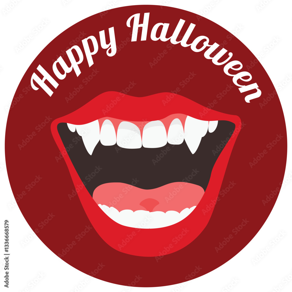 Obraz premium Happy Halloween sticker vampire mouth with fangs