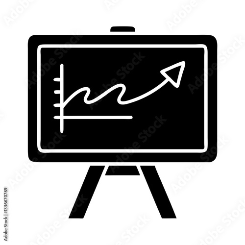 Blackboard icon displaying upward graph with arrow, symbolizing growth and analytics