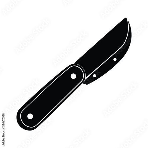 A sharp steel knife with a black handle, isolated on white, a shiny metal kitchen utensil for cutting