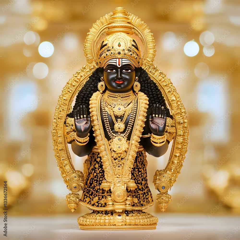 Obraz premium Lord Venkateswara standing in his divine temple, adorned in golden jewelry, radiating spiritual energy