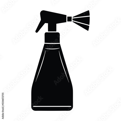 A blue plastic spray bottle, isolated on white, holds cleaning liquid