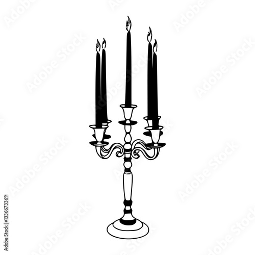 outline drawing of a triple candle holder