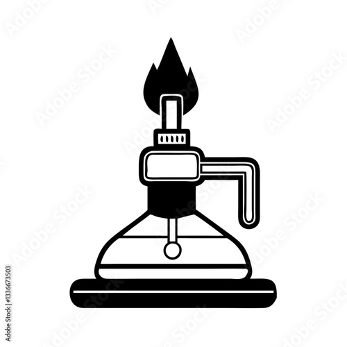 Bunsen burner icon with flame, symbolizing chemistry experiments, education, and science

