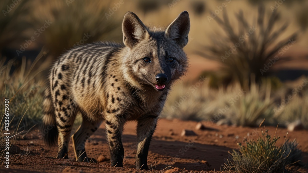 Fototapeta premium African wild dog in a desert landscape