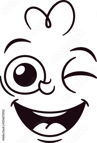 Smiley caricature with winking eye