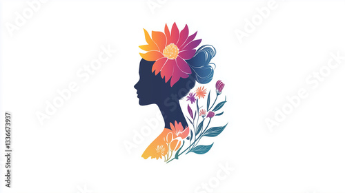 woman logo with flowers on the hair