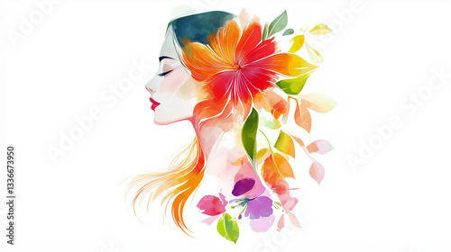 woman logo with flowers on the hair