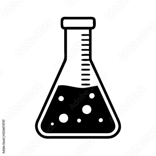 Erlenmeyer flask icon with liquid, symbolizing chemistry, pharmaceutical studies, and science education
