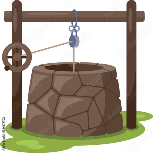 Old stone water well vector illustration