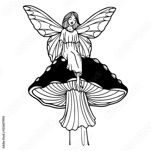 fairy sitting on mushroom vector