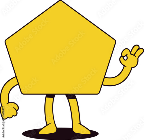Yellow pentagon geometric character vector illustration