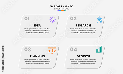 Best Business Infographic Design Template with Four Steps Idea Research Planning and Growth