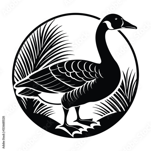 Vector duck and goose illustrations depict wild waterfowl with black beaks