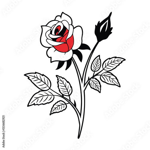 A vibrant red rose vector illustration