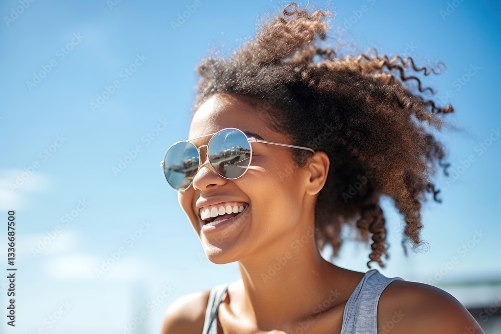 Smiling young black woman sunglasses laughing smiling. Smiling young black woman sunglasses laughing smiling.