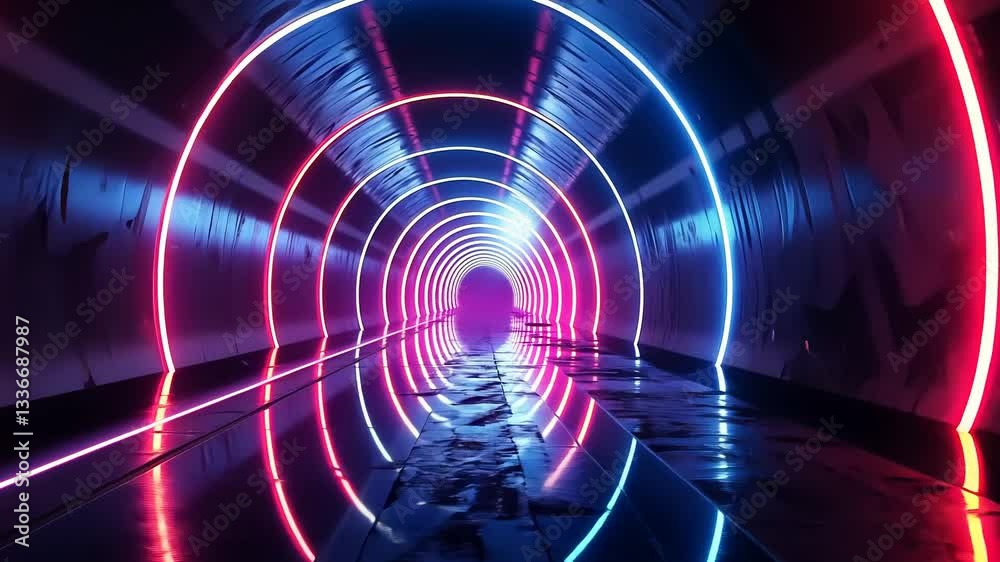 Neon tunnel with circular rings Neon tunnel with circular rings