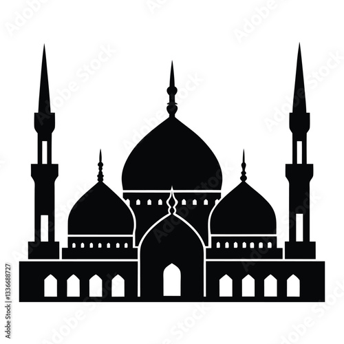 Taj Mahal silhouette in Agra, India with mosque architecture, marble dome, minarets, and a beautiful sky, showcasing the iconic landmark and cultural heritage of India