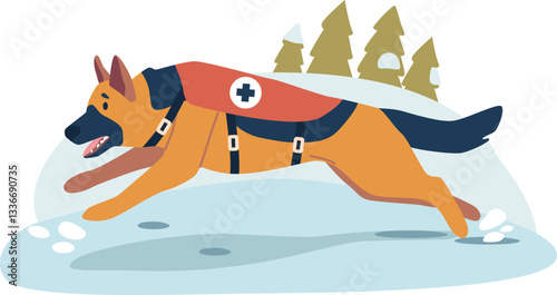 Dog rescuer searching victim vector illustration