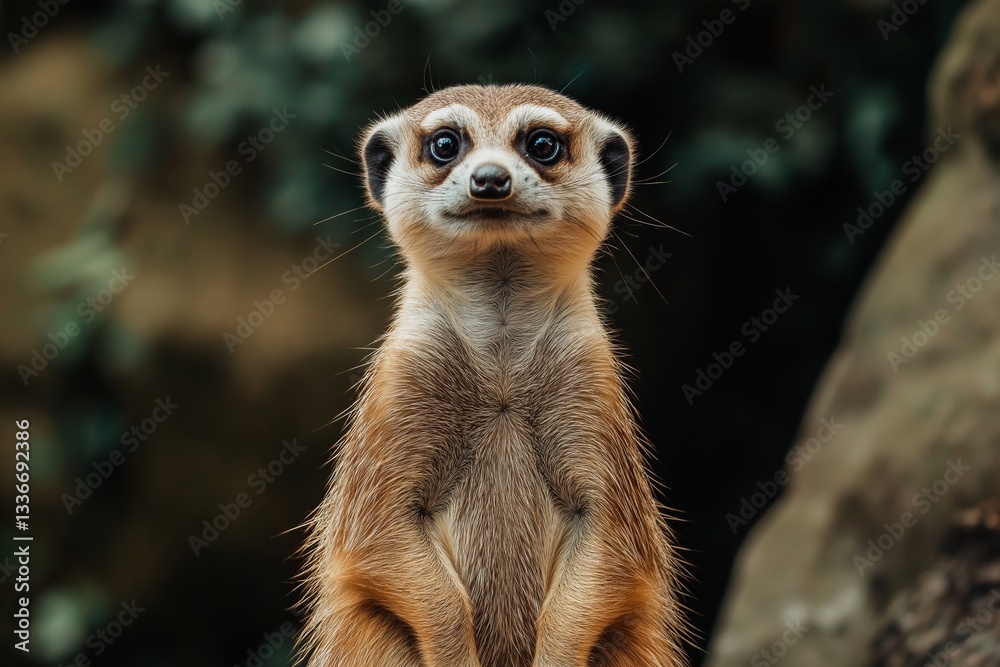 A curious meerkat stands tall, observing its surroundings with keen interest.