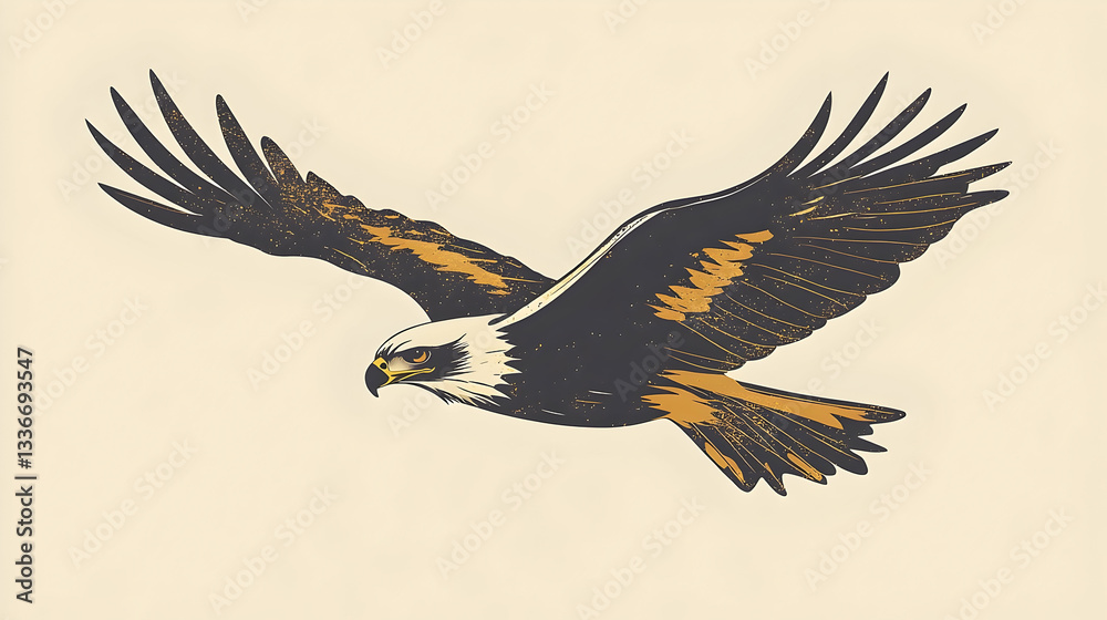 Obraz premium Majestic eagle soaring through a clear sky, showcasing its powerful wings and keen gaze