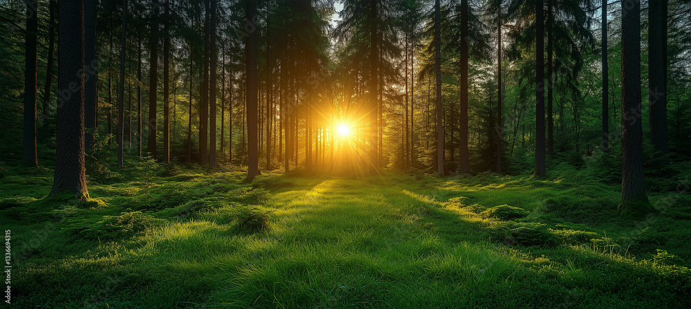 Fototapeta premium Enchanted Forest Sunlight – Mystical Nature Photography & Art