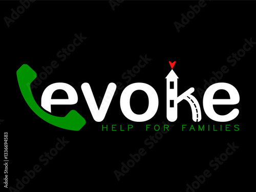 logo "evoke" on a black background, company for helping families, emotional support concept