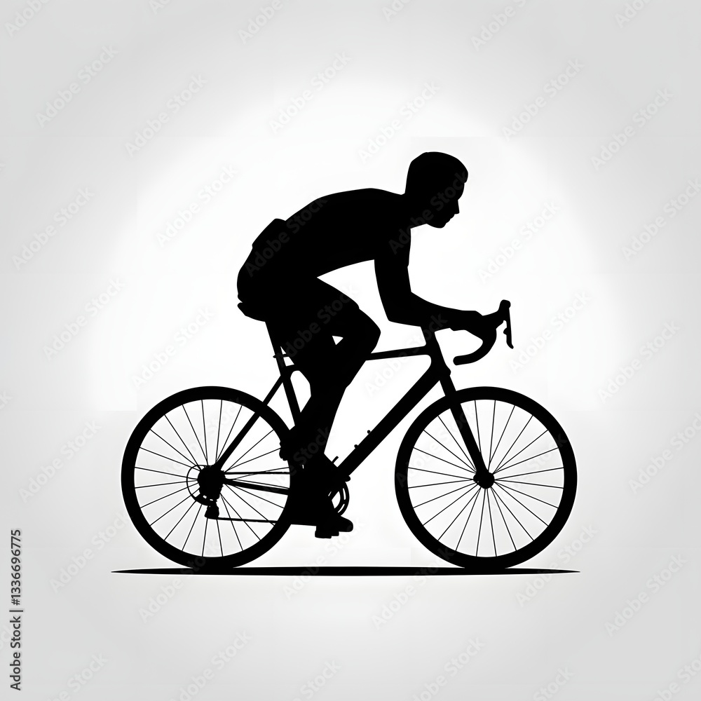 Obraz premium Silhouette Vector Illustration of a Person Riding a Bicycle on a White Background