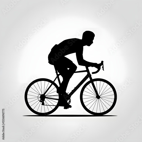 Silhouette Vector Illustration of a Person Riding a Bicycle on a White Background
