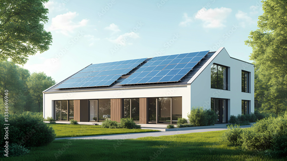 A minimalist, energy-efficient passive house designed with insulated walls, triple-glazed windows, and an advanced ventilation system A minimalist, energy-efficient passive house designed with insulated walls, triple-glazed windows, and an advanced ventilation system